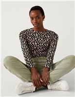 M&S Cotton Rich Printed Slim Fit Top Light Pink Mix