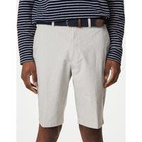 Striped Belted Stretch Chino Shorts