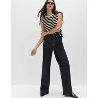 M&S High Waisted Smart Wide Leg Jeans Indigo Mix