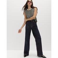 M&S High Waisted Smart Wide Leg Jeans Indigo Mix
