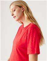 M&S Sparkly Crew Neck Relaxed T-Shirt Tomato