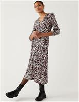 Jersey Printed V-Neck Midi Tea Dress