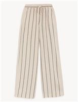 Linen Rich Striped Wide Leg Trousers