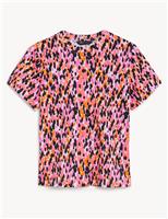 M&S Pure Cotton Printed Modern Tee Pink Mix