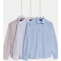 M&S 2 inch Shorter 3 Pack Slim Fit Easy Iron Cotton Blend Shirts Blue Mix