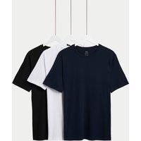 M&S 3 Pack Pure Cotton Crew Neck T-Shirts Navy Mix