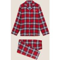 M&S Personalised Men's Family Checked Pyjamas Red Mix