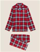 M&S Personalised Men's Family Checked Pyjamas Red Mix