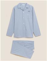 M&S Personalised Men's Bengal Stripe Pyjama Set Blue Mix