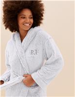 M&S Personalised Women's Fleece Hooded Dressing Gown Light Grey