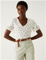 M&S Pure Cotton Printed Top Navy Mix