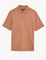 M&S Pure Cotton Geometric Polo Shirt Soft Peach