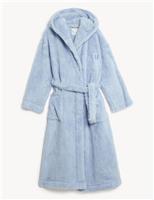 M&S Personalised Hooded Fleece Long Dressing Gown Light Blue