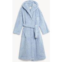 M&S Personalised Hooded Fleece Long Dressing Gown Light Blue