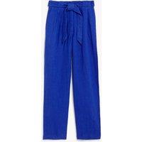M&S Pure Linen Belted Wide Leg Trousers Electric Blue