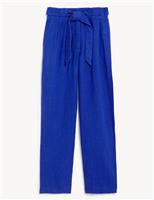 M&S Pure Linen Belted Wide Leg Trousers Electric Blue