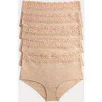 M&S 5pk Cotton Lycra & Lace High Rise Short Rose Quartz