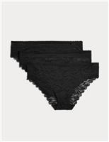 M&S 3pk Flexifit Lace Brazilian Knickers Black
