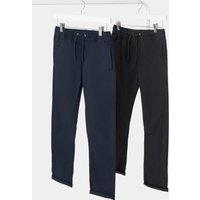 M&S 2 Pack Pure Cotton Ripstop Trousers (6-16 Yrs) Black