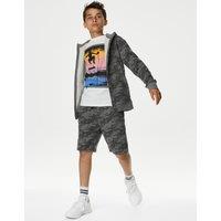 M&S Cotton Rich Camouflage Shorts (6-16 Yrs) Charcoal Mix