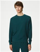 M&S Pure Cotton Waffle Loungewear Sweatshirt Dark Green