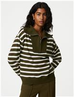 Cotton Rich Striped Half Zip Sweatshirt