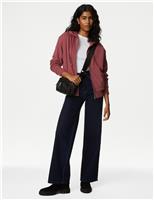 M&S Cotton Rich Borg Lined Zip Up Hoodie Berry