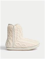 M&S Cable Knit Slipper Boots Cream