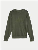 M&S Pure Cotton Embroidered Graphic Sweatshirt Faded Khaki