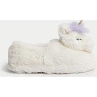 M&S Kid's Unicorn Slippers (4 Small - 6 Large) Cream