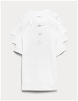 M&S 3 Pack Cotton Rich Cool & Fresh V-Neck Vests White