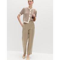 M&S Jersey Twill Straight Leg Ankle Grazer Trousers Neutral