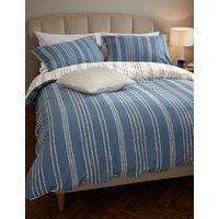 M&S Pure Brushed Cotton Stripe Bedding Set Slate Blue