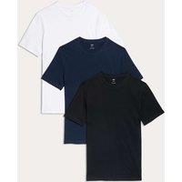 M&S 3pk Slim Fit Pure Cotton Crew Neck T-Shirts Navy Mix