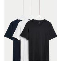 M&S 3 Pack Pure Cotton V-Neck T-Shirts Navy Mix