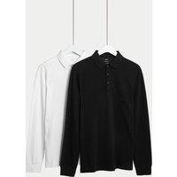 2pk Pure Cotton Long Sleeve Polo Shirts