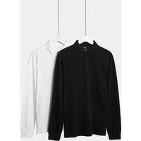 M&S 2 Pack Pure Cotton Long Sleeve Polo Shirts White Mix