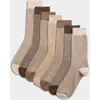M&S 7 Pack Cool & Fresh Cotton Rich Socks Soft Brown Mix