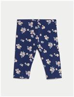 M&S Cotton Rich Floral Leggings (0-3 Yrs) Navy Mix