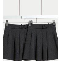 M&S 2 Pack Girls' Jersey Bow School Skirts (2-14 Yrs) Grey