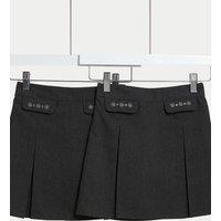 M&S 2 Pack Girls' Embroidered School Skirts (2-18 Yrs) Grey