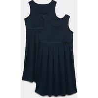 M&S 2 Pack Girls' Jersey Bow School Pinafores (2-12 Yrs) Navy Mix