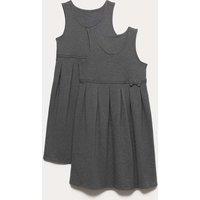 M&S 2 Pack Girls' Jersey Bow School Pinafores (2-12 Yrs) Grey