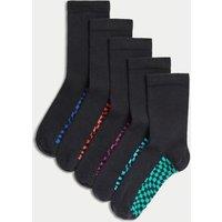 5pk Cotton Rich Checkerboard School Socks