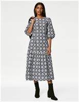 M&S Pure Cotton Printed Maxi Tiered Dress Navy