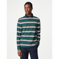 M&S Pure Cotton Striped Rugby Shirt Green Mix