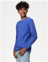 M&S Pure Cotton Textured Top (6-16 Yrs) Mid Blue