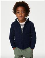 M&S Knitted Borg Lined Zip Through Jumper (2-8 Yrs) Navy Mix