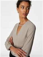 V-Neck Cutwork Detail Popover Blouse