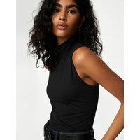 M&S Cotton Rich Funnel Neck Vest Top Black